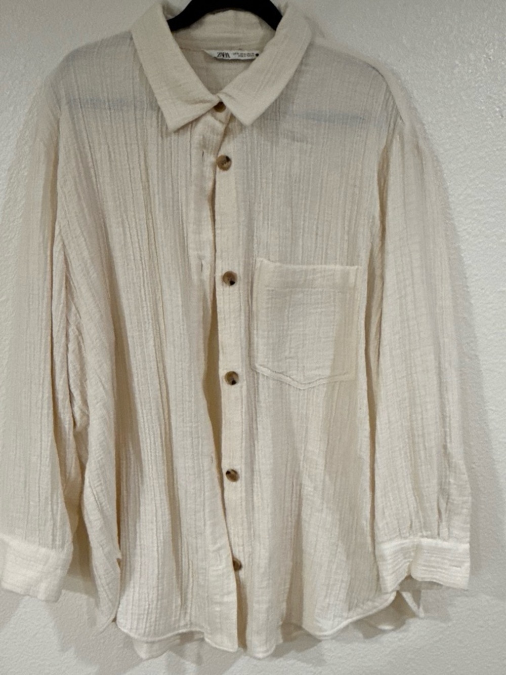 Zara Men Off-White Textured Button-Down Shirt